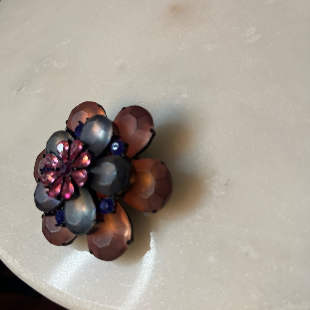 Multicolor Vintage Glass Flower Brooch - Picture 2 of 4